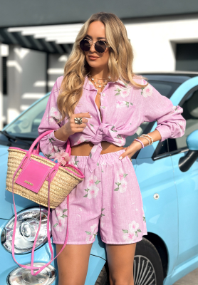 Set din in cu imprimeu floral Flowery Me format din cămașă și pantaloni scurți