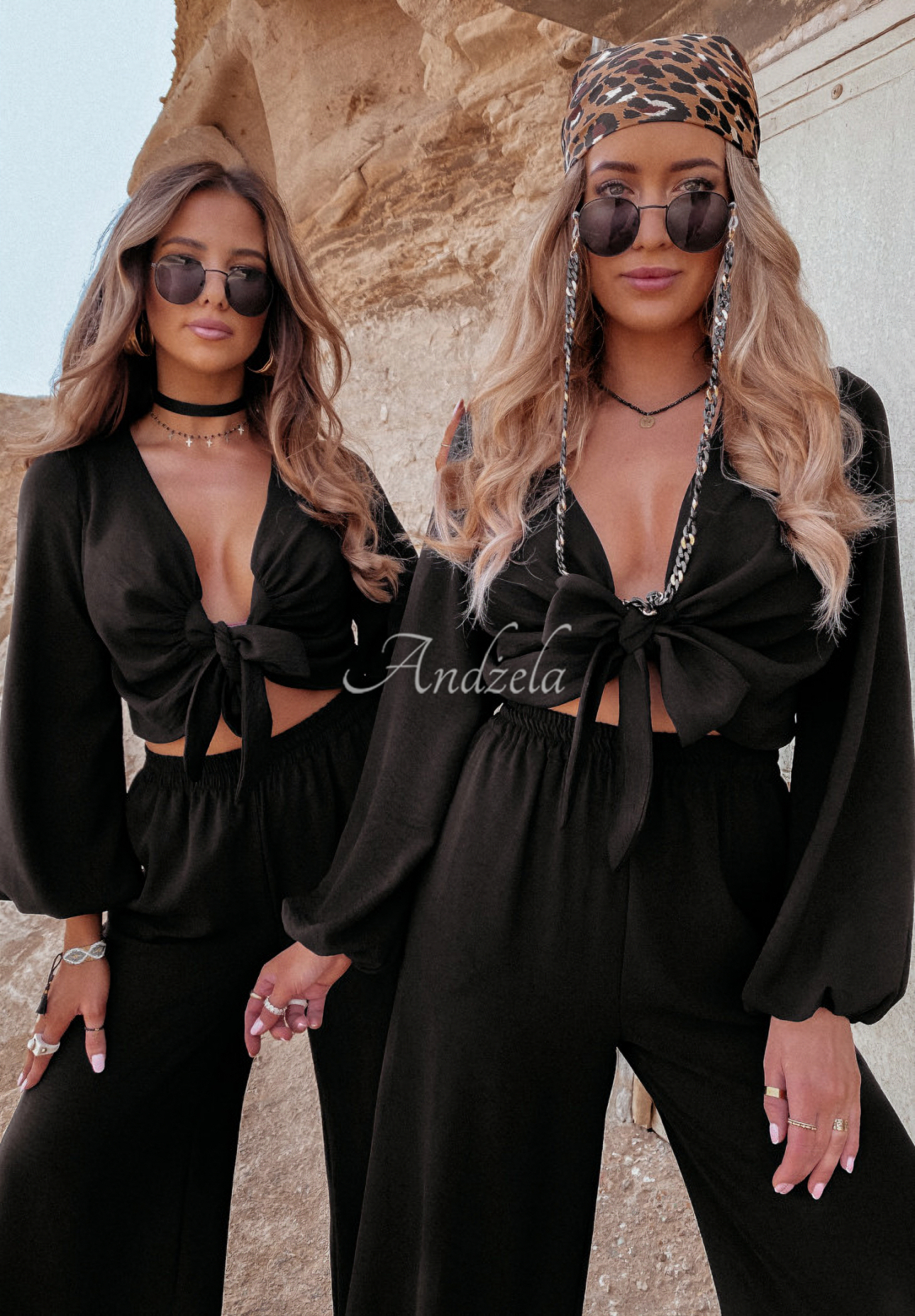 Set din viscoză bluză și pantaloni largi Sorelli