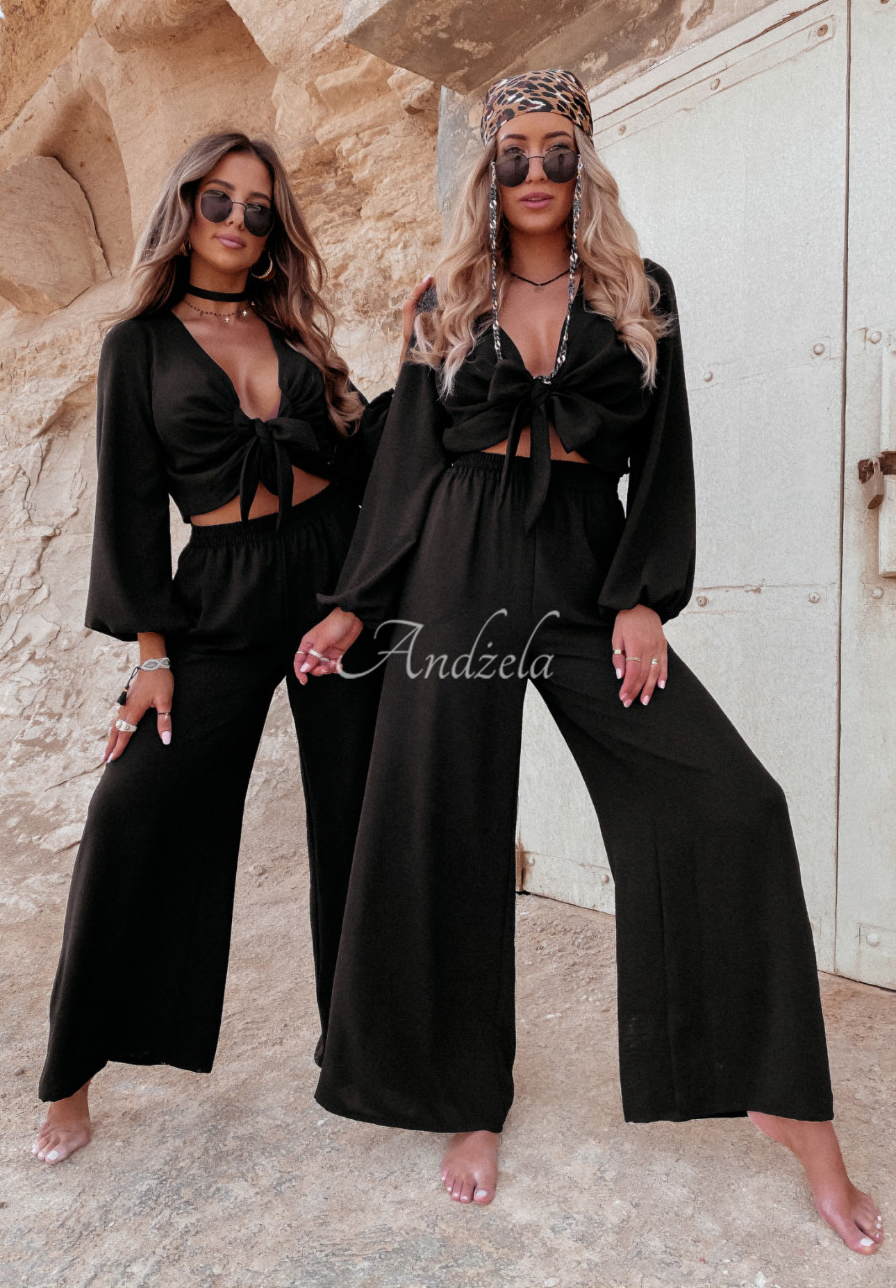 Set din viscoză bluză și pantaloni largi Sorelli