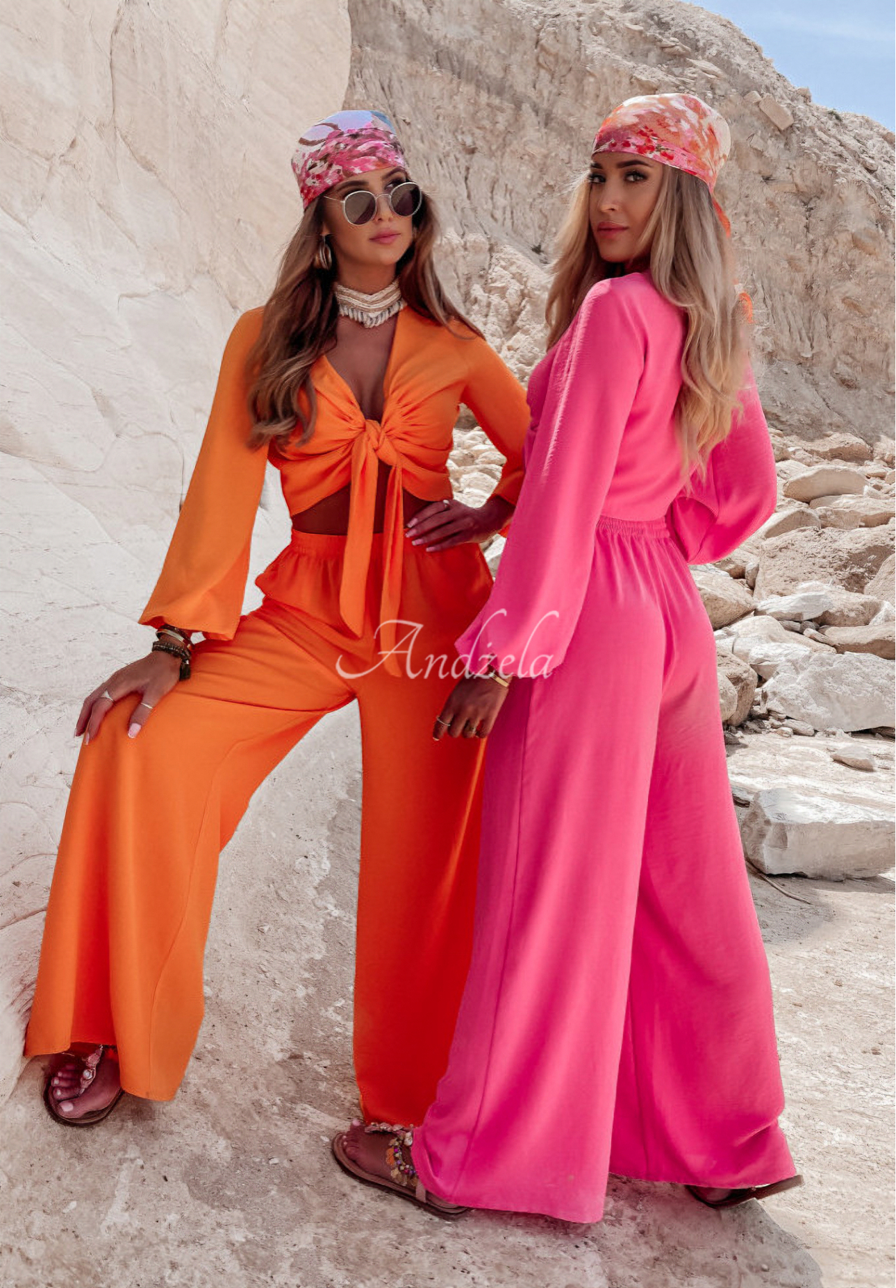 Set din viscoză bluză și pantaloni largi Sorelli