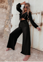 Wiskozowy Compleu Bluză i szerokie Pantaloni Sorelli negru
