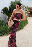 Rochie maxi w kwiaty La Milla Beauty Is Goodness negru-burgundowa