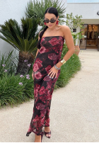 Rochie maxi w kwiaty La Milla Beauty Is Goodness negru-burgundowa