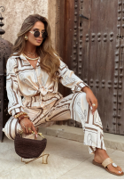 Satynowe Pantaloni wide leg cu modele Girls Gone Wild jasnobeżowe