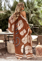 Set de plajă kostium kąpielowy i narzutka Aquamarine Delight beżowo-camel