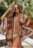Set de plajă kostium kąpielowy i narzutka Aquamarine Delight beżowo-camel