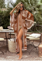 Set de plajă kostium kąpielowy i narzutka Aquamarine Delight beżowo-camel