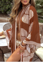Set de plajă kostium kąpielowy i narzutka Aquamarine Delight beżowo-camel