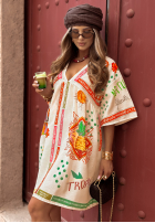 Rochie cu modele Tropical Nature jasnobeżowa