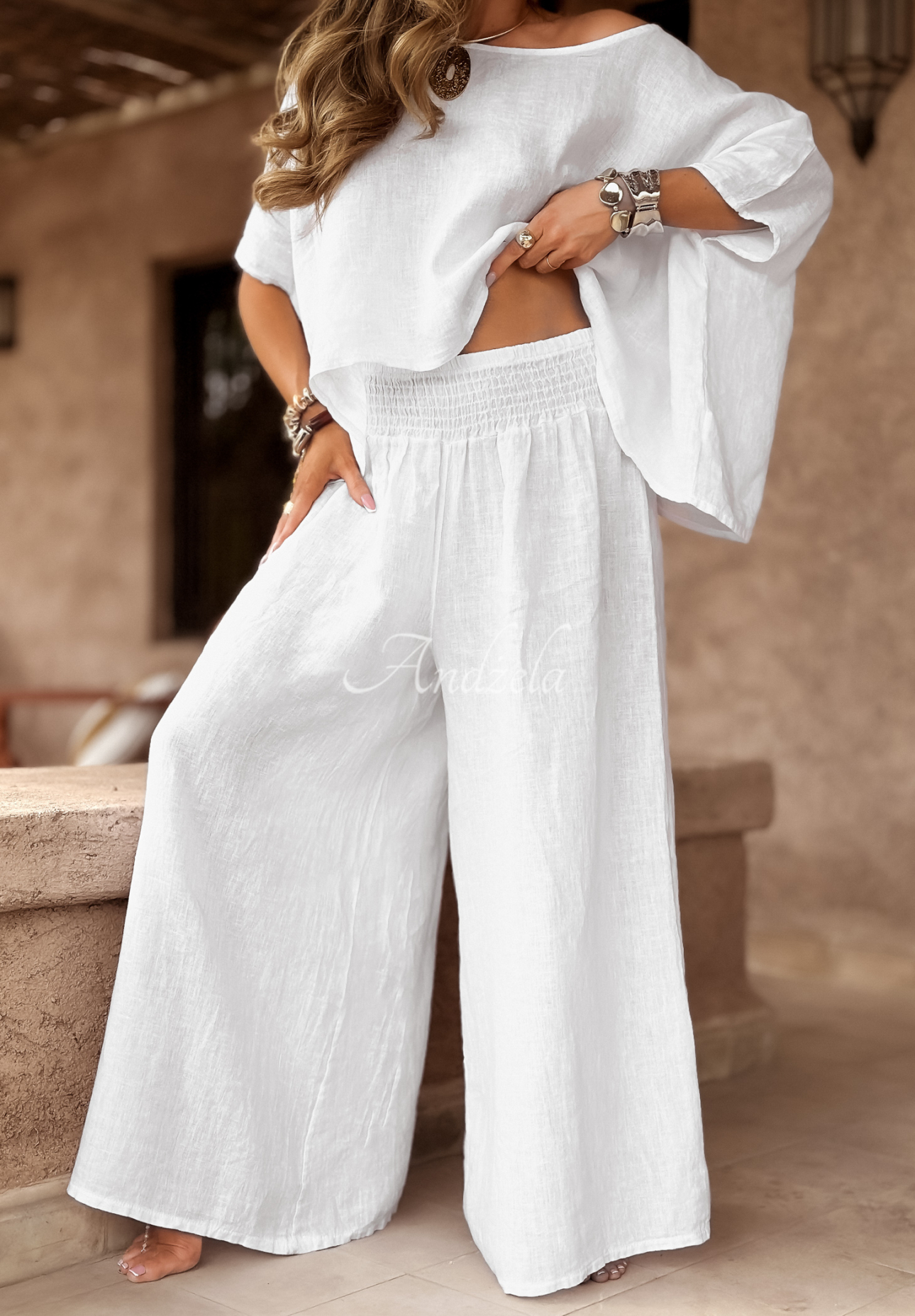 Set din in Desert Princess format din bluză și pantaloni wide leg