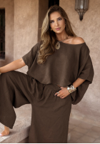 Compleu Bluză i Pantaloni wide leg Desert Princess ciocolatiu