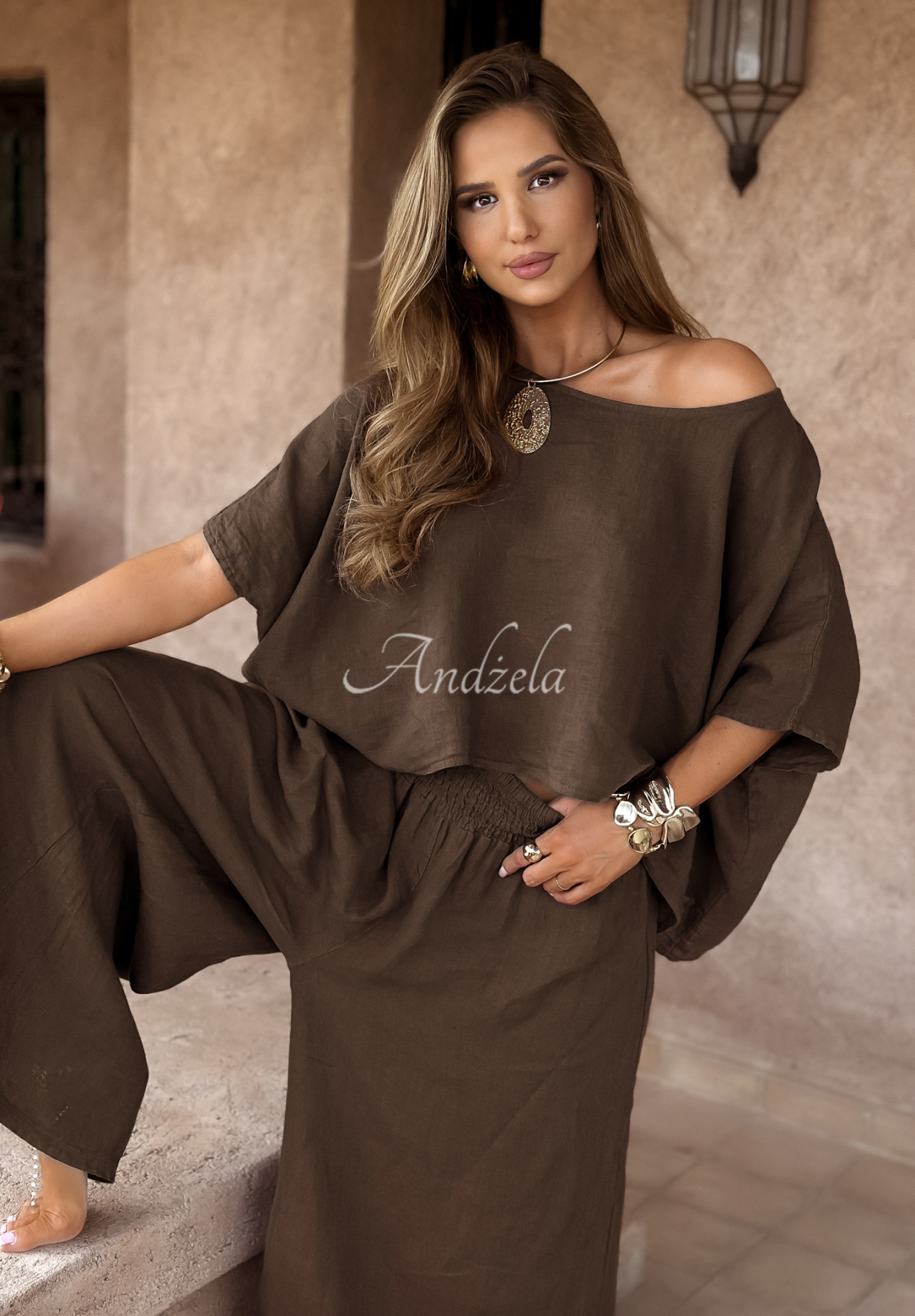 Set din in Desert Princess format din bluză și pantaloni wide leg