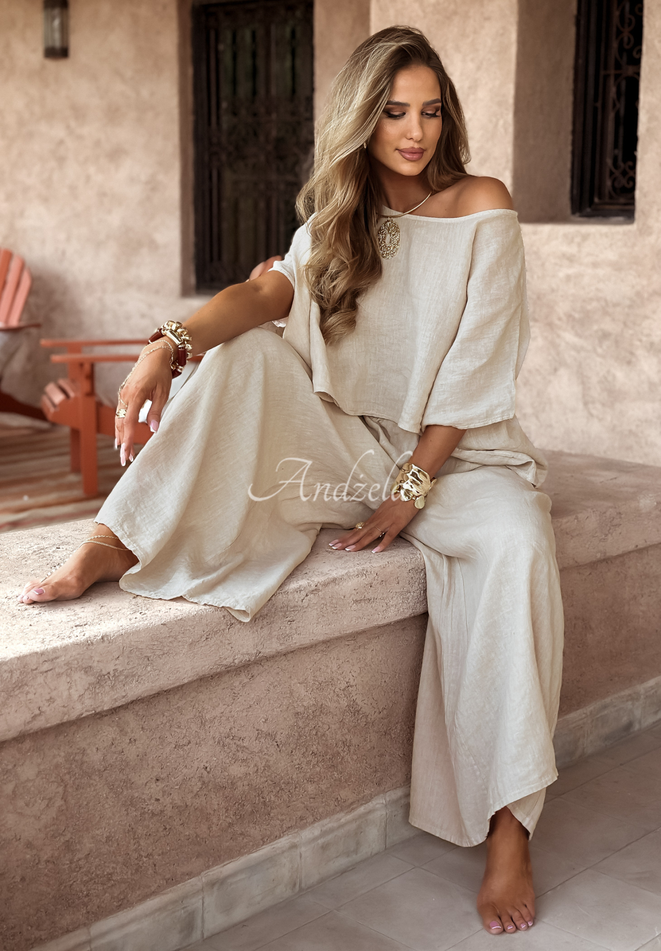 Set din in Desert Princess format din bluză și pantaloni wide leg