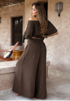 Compleu Bluză i Pantaloni wide leg Desert Princess ciocolatiu