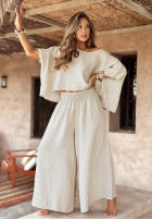 Compleu Bluză i Pantaloni wide leg Desert Princess jasnobeżowy