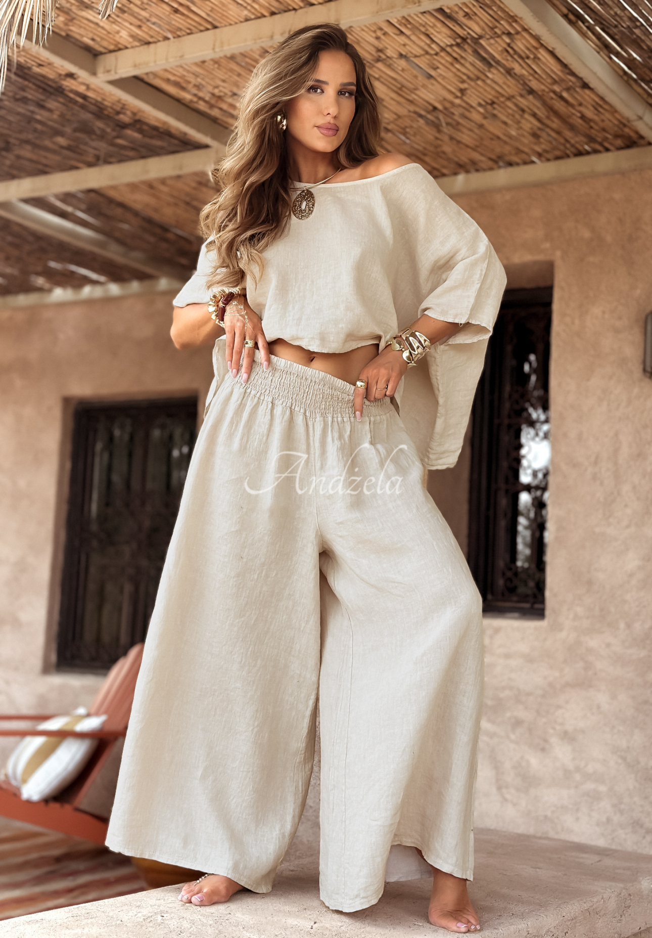 Set din in Desert Princess format din bluză și pantaloni wide leg