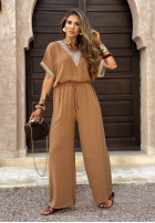 Compleu Bluză i Pantaloni wide leg Perfect Getaway bej