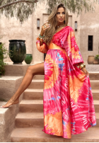 Wzorzysta Rochie Memorable Sunrise różowo-portocalie