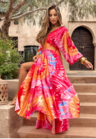 Wzorzysta Rochie Memorable Sunrise różowo-portocalie