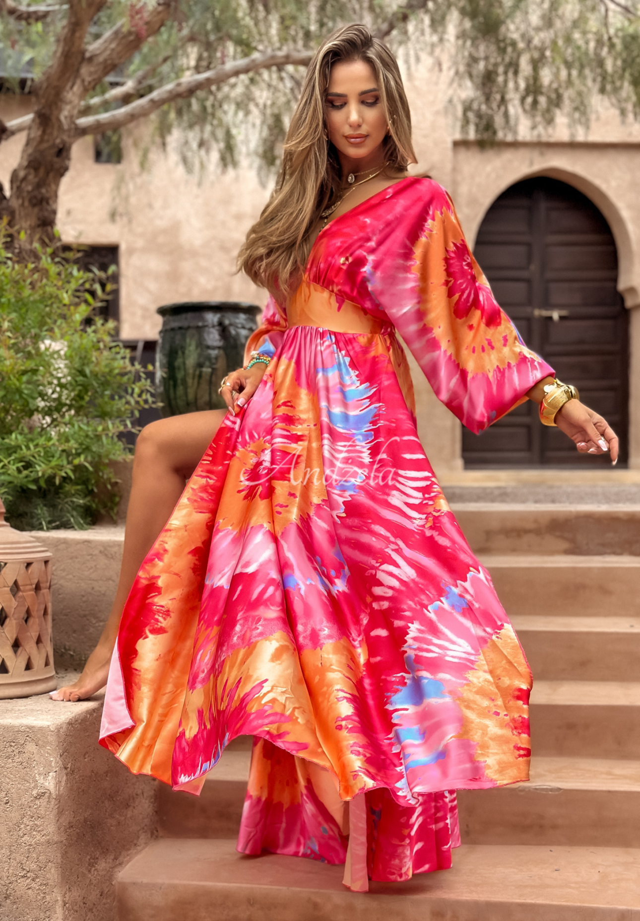 Rochie din satin Desert Rose cu imprimeu