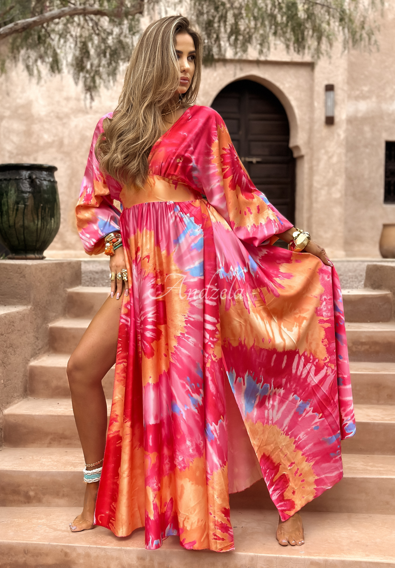 Rochie din satin Desert Rose cu imprimeu