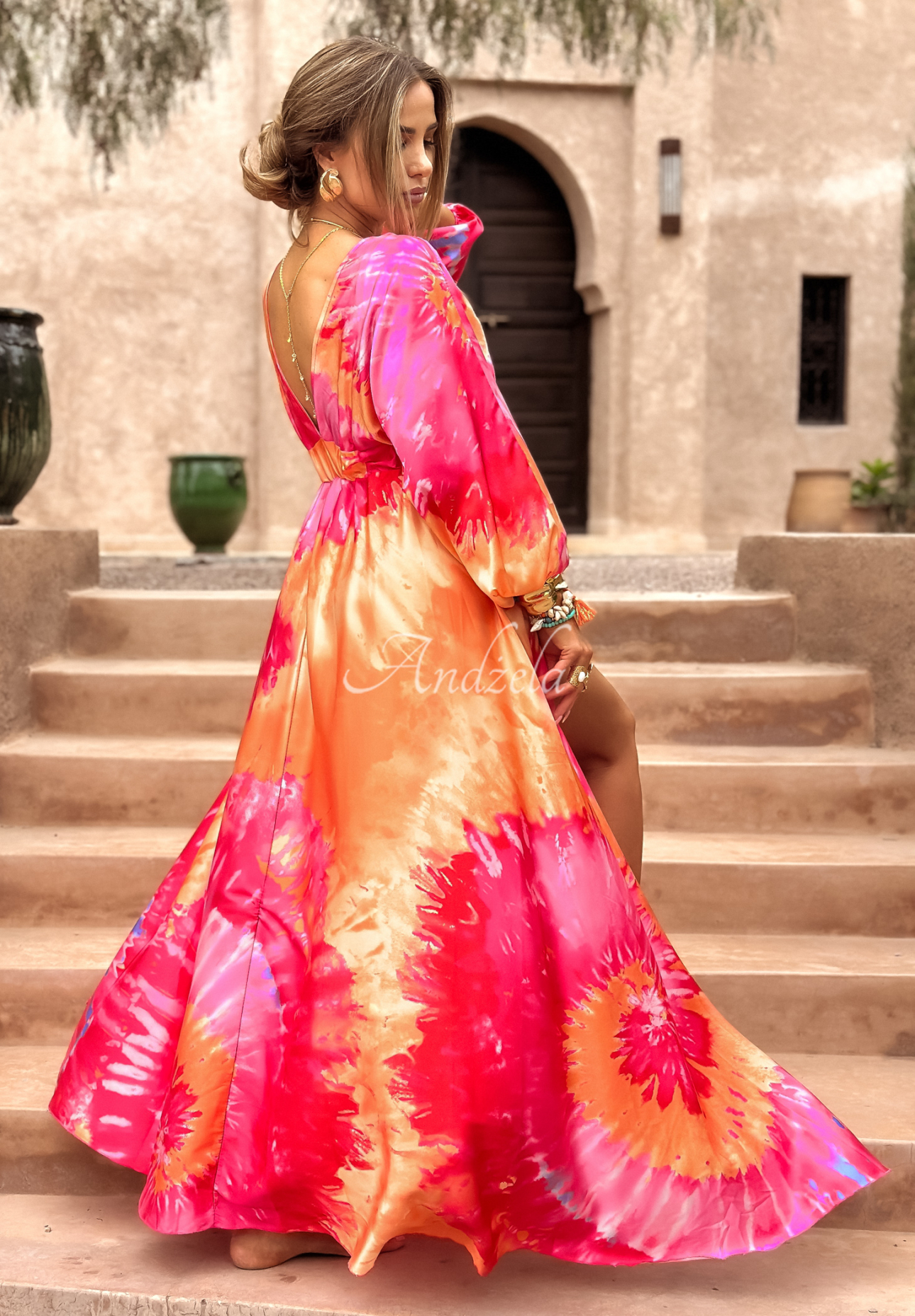 Rochie din satin Desert Rose cu imprimeu