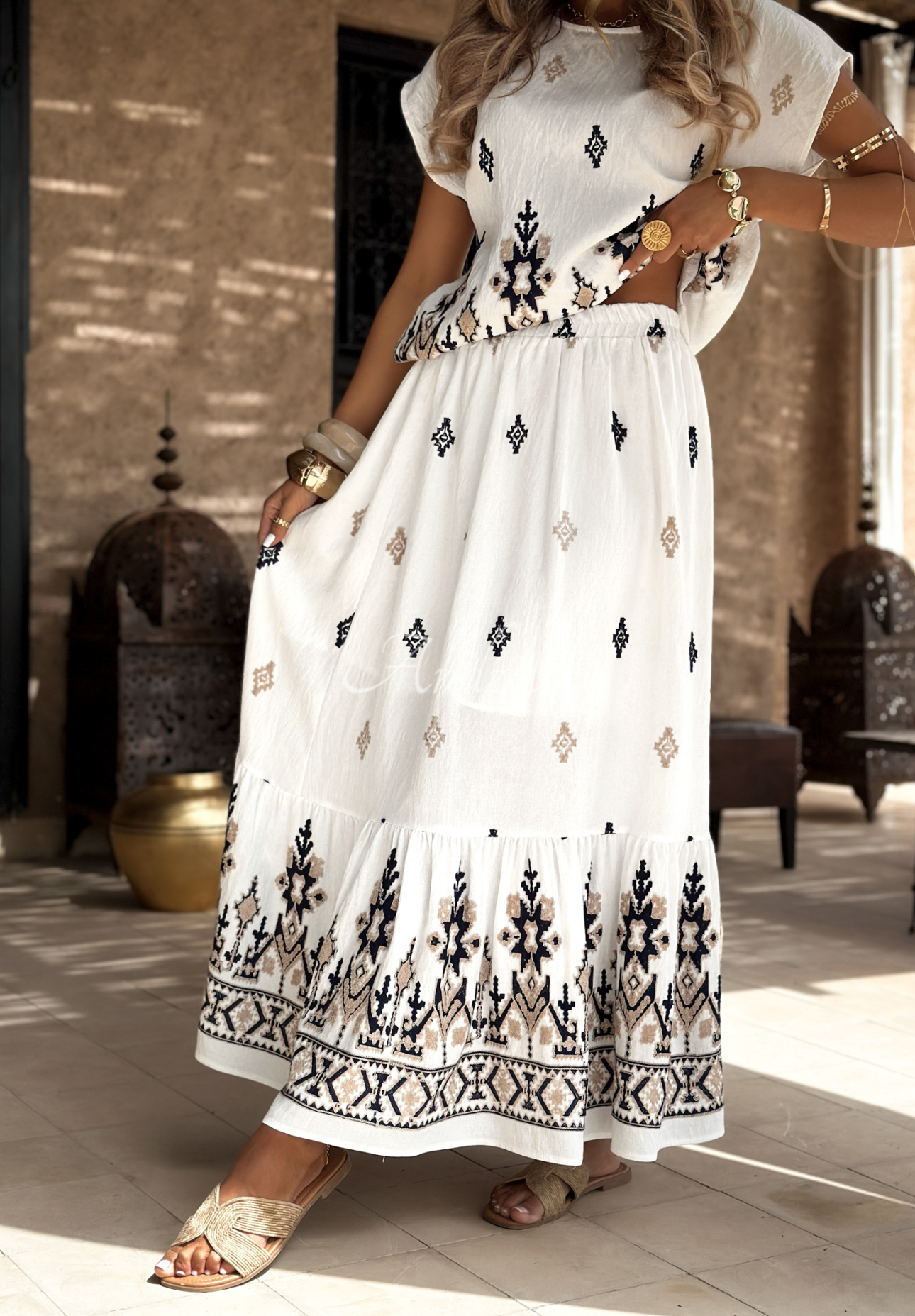Fustă maxi din viscoză cu broderii boho Beautiful Destination