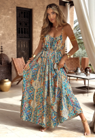 Wzorzysta Rochie maxi na ramiączkach Happy Summer żółto-albastră