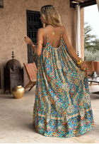 Wzorzysta Rochie maxi na ramiączkach Happy Summer żółto-albastră