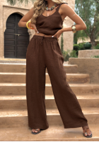 din material textil Pantaloni wide leg Go Through Life ciocolatii