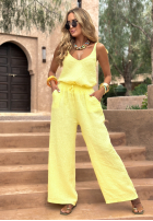 din material textil Pantaloni wide leg Go Through Life galben banană