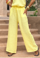 din material textil Pantaloni wide leg Go Through Life galben banană