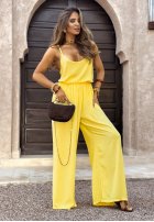 Compleu Top  i Pantaloni wide leg Summer Is My Favorite galben banană