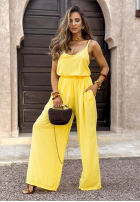 Compleu Top  i Pantaloni wide leg Summer Is My Favorite galben banană