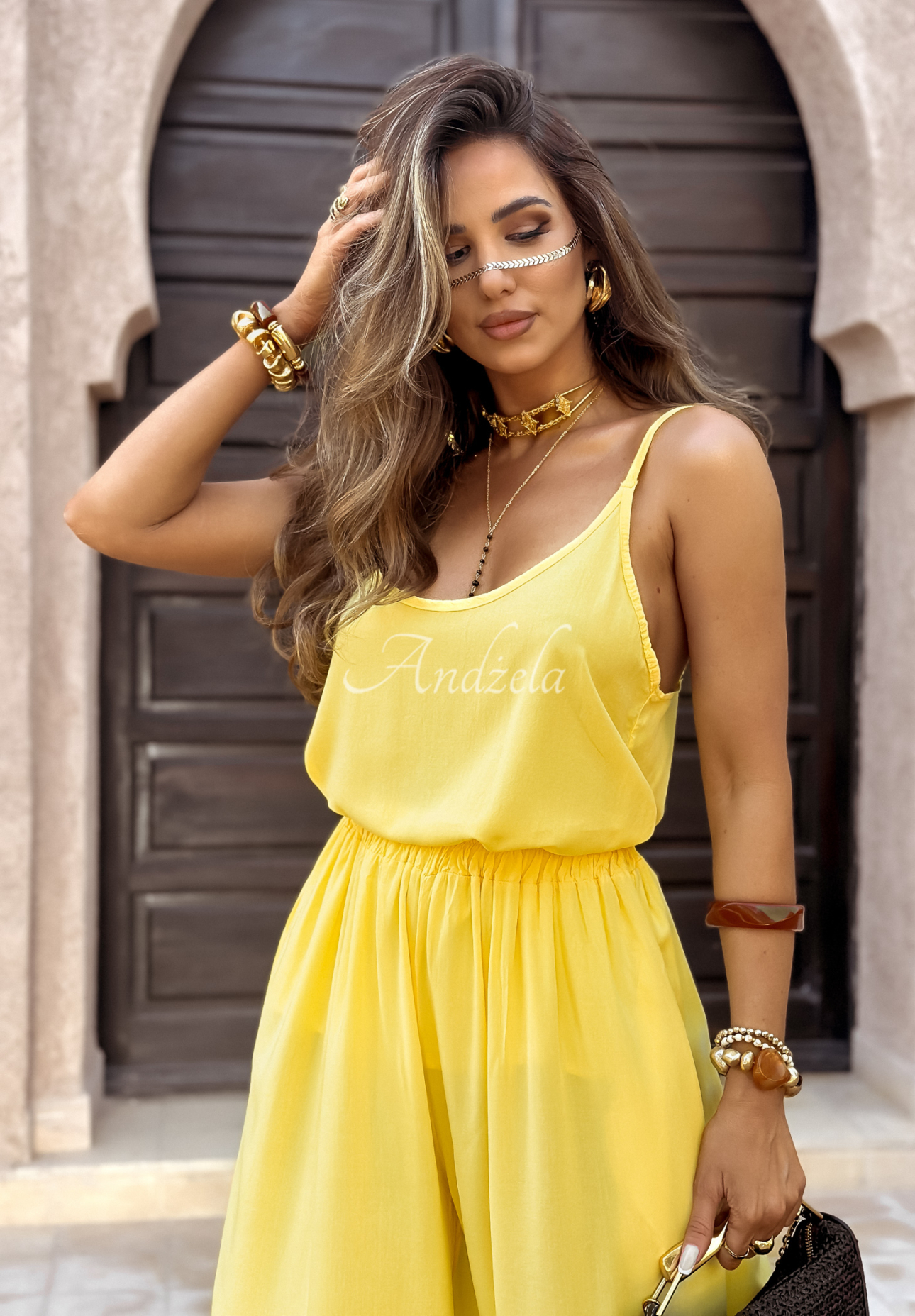 Set din viscoză Summer Is My Favorite format din Top  și pantaloni wide leg