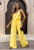 Compleu Top  i Pantaloni wide leg Summer Is My Favorite galben banană