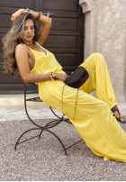 Compleu Top  i Pantaloni wide leg Summer Is My Favorite galben banană