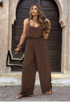 Compleu Top  i Pantaloni wide leg Summer Is My Favorite ciocolatiu