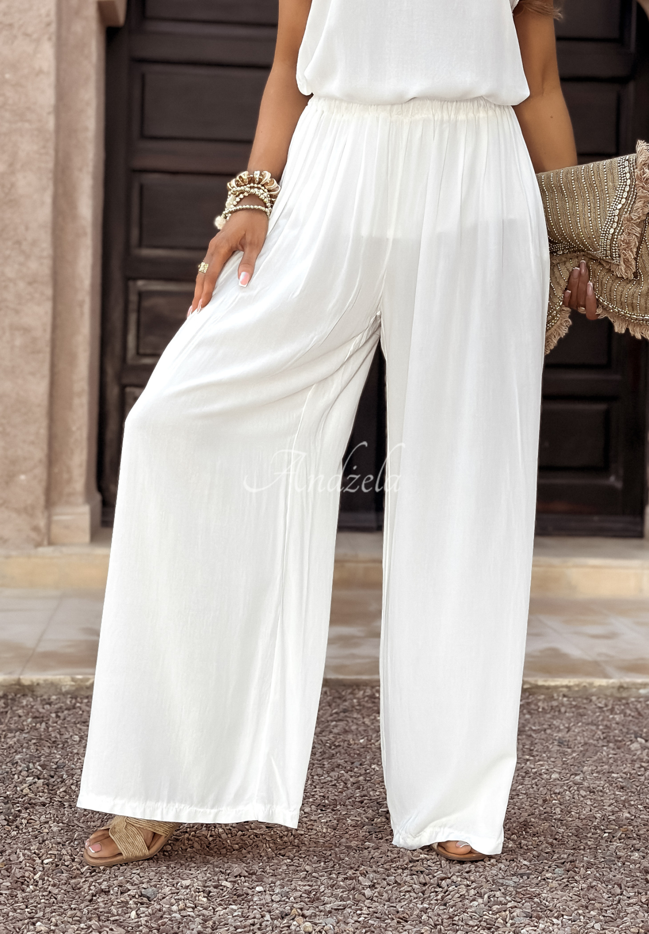 Set din viscoză Summer Is My Favorite format din Top  și pantaloni wide leg