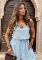 Compleu Top  i Pantaloni wide leg Summer Is My Favorite albastru azuriu