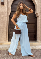 Compleu Top  i Pantaloni wide leg Summer Is My Favorite albastru azuriu