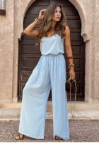 Compleu Top  i Pantaloni wide leg Summer Is My Favorite albastru azuriu