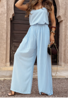 Compleu Top  i Pantaloni wide leg Summer Is My Favorite albastru azuriu