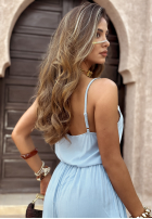 Compleu Top  i Pantaloni wide leg Summer Is My Favorite albastru azuriu
