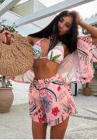 Wzorzysty Compleu 3in1 Cămașă, spodenki i góra od bikini La Milla Sunbathing Today roz