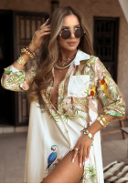 Koszulowa Rochie cu modele Parrots In Paradise roz pudră