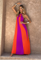 Asymetryczna Rochie maxi cu modele Violet Sky pomarańczowo-fioletowa