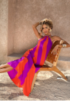 Asymetryczna Rochie maxi cu modele Violet Sky pomarańczowo-fioletowa