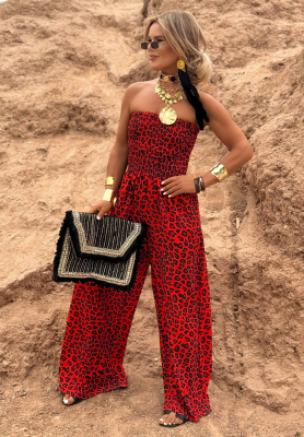 Salopetă lungă wide leg Wild Fusion cu imprimeu leopard