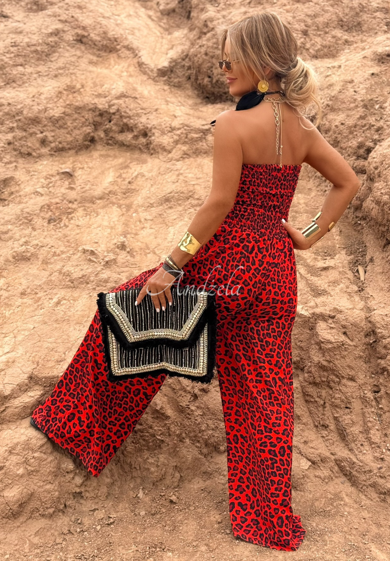 Salopetă lungă wide leg Wild Fusion cu imprimeu leopard